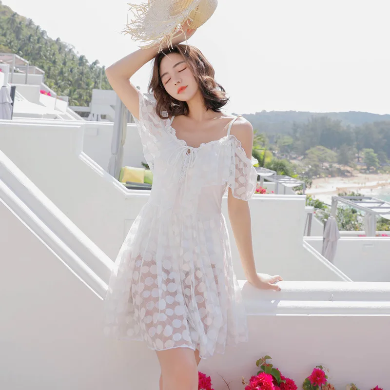 

Women Swimwear 2019 One Piece Bikinis Female Swimsuit Woman Fused Swimsuits New Korea Chiffon Solid Polyester Sierra Surfer Bath