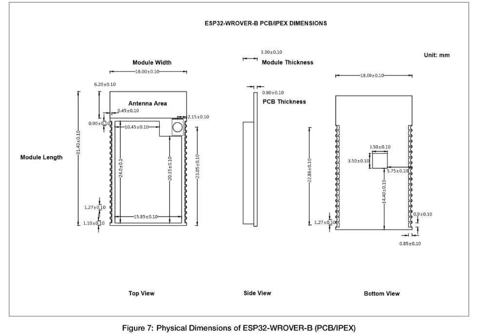 Antena do Pwb Pces Módulo Esp32-d0wd 3.3 v 8 mb Psram 4 Spi Flash 100 Esp32-wrover-b Esp32-wrover Smd 6 Eletrônicos