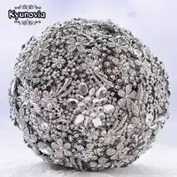 Kyunovia Size 20CM 8'' full Silver crystal wedding brooch bouquet Bridal Bouquet Jewelry Custom Broach Wedding Bouquet D58