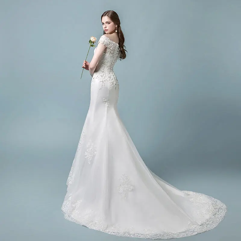 Robe de mariage, винтажное кружевное свадебное платье русалки,, короткий рукав, шнуровка, элегантные свадебные платья, платье невесты, Vestido de noiva