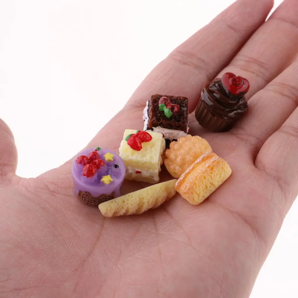 1/12 Dollhouse Miniature Food Cake Plate Bread Set For Kitchen Dining Room Decoration with Silver Tray