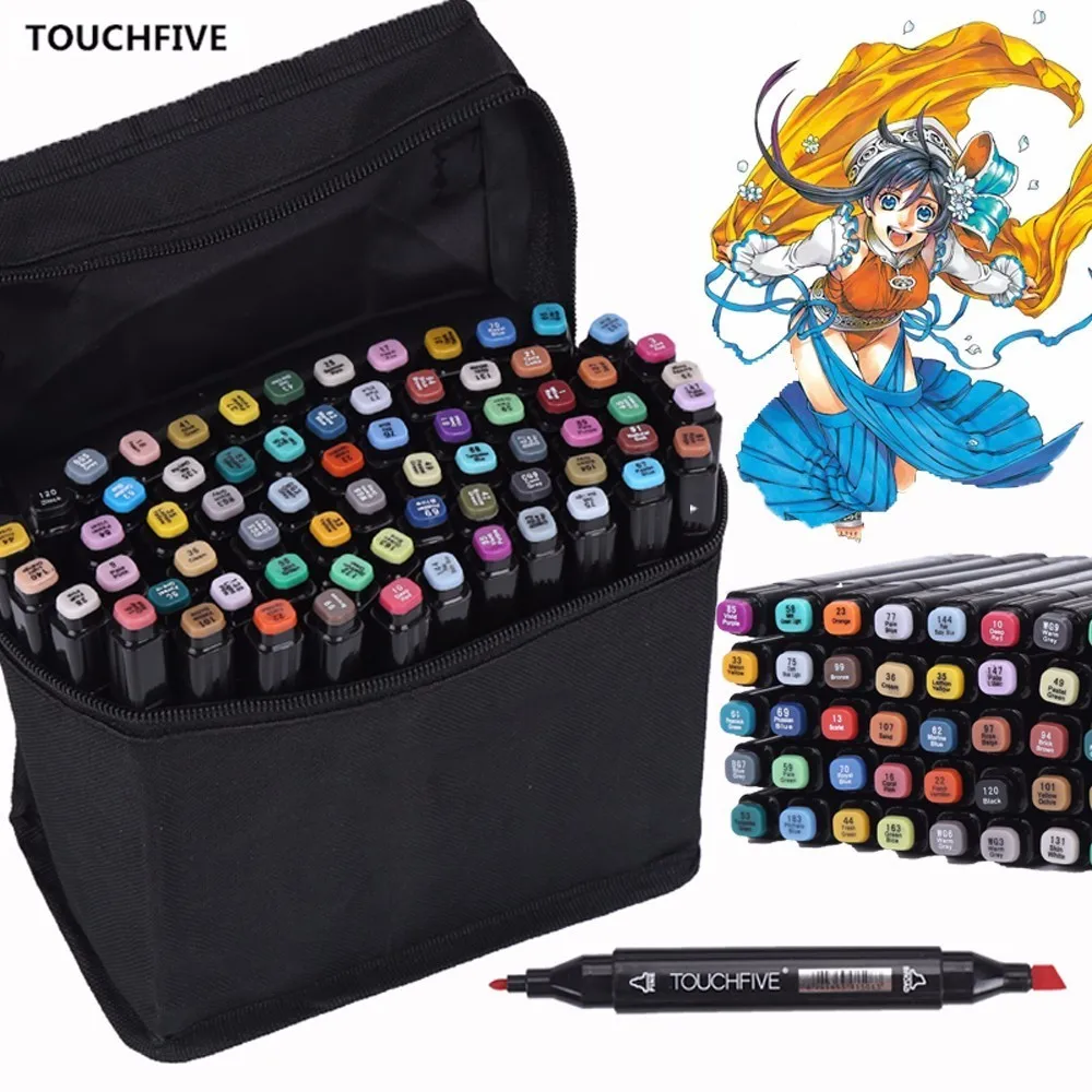 Touchfive 30/40/60/80/168 Color Drawing Brush Pen Oily Alcohol Based Art Markers Set Dual Tip Sketch Markers for Animation Manga