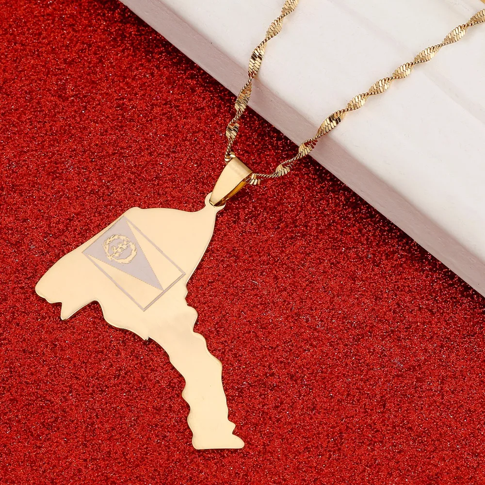 

Eritrea Map Flag Pendant Necklaces Women Men Gold Color Jewelry Africa Map of Eritrea Map