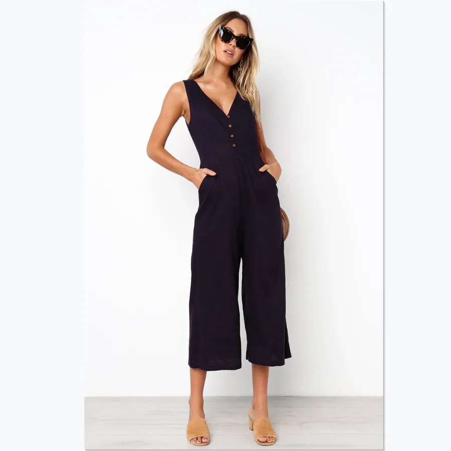 2019 New Lady Womens 3Color Cotton Causual Office Playsuit Deep V Neck Slim Solid Bodysuit Party