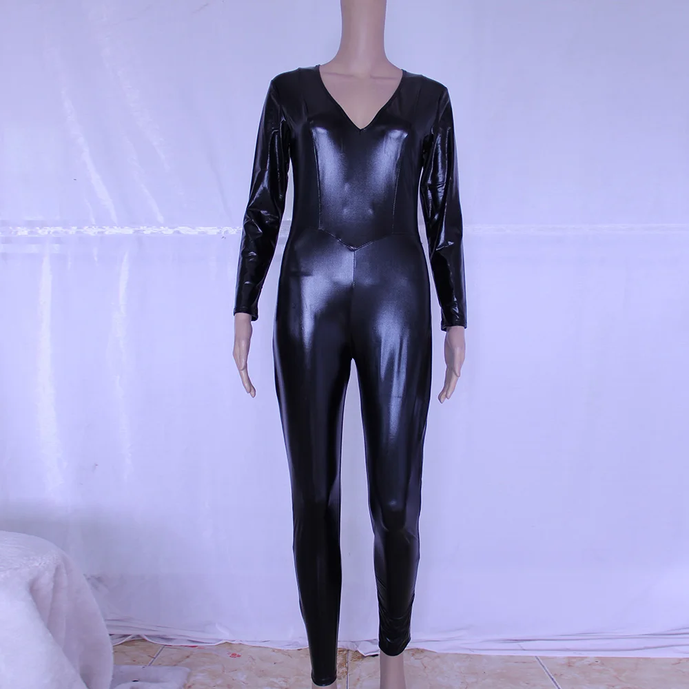 Женский латексный комбинезон Zentai черный из спандекса и латекса костюм для клуба