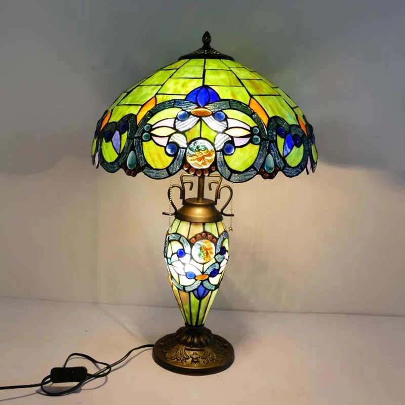 

WOERFU 40cm Tiffany Mother Table Lamp American Vintage Art Deco Light E27 Colored Glass Table Lamp