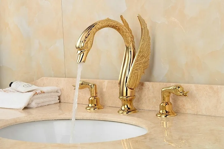 Бесплатная доставка масло втирают Черный ванная комната кран роскошный золотой Латунный Лебедь Носик раковина смесителя B-11000H