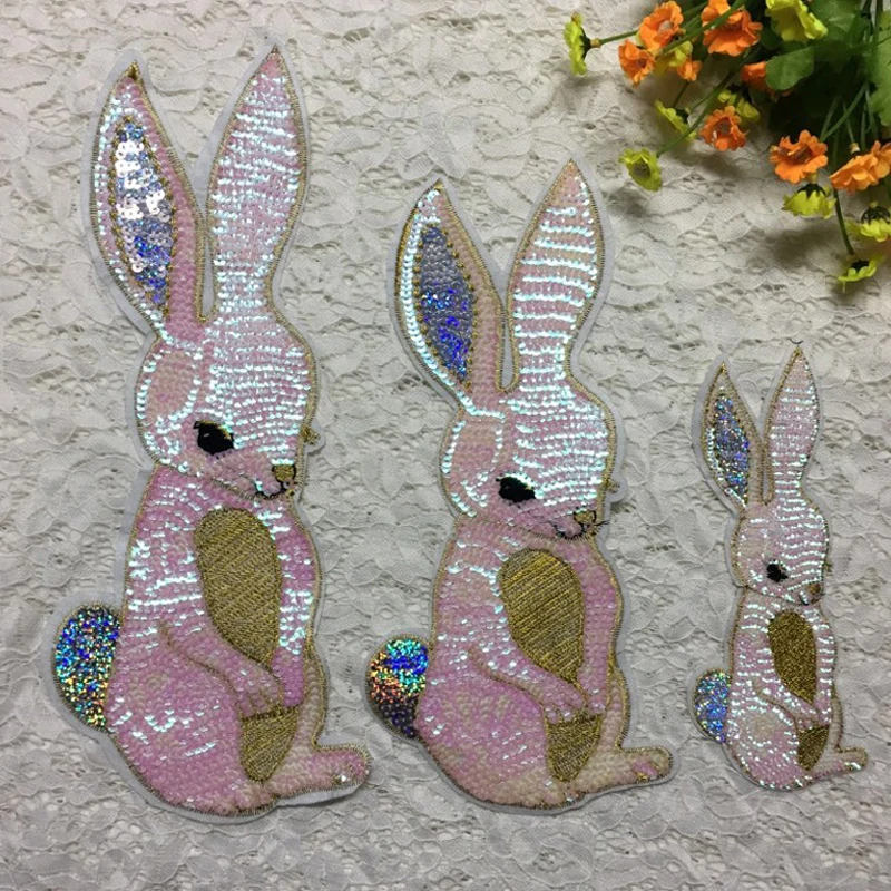 3pcs rabbit Sequined Patches Glitter Embroidery Patch For Clothes