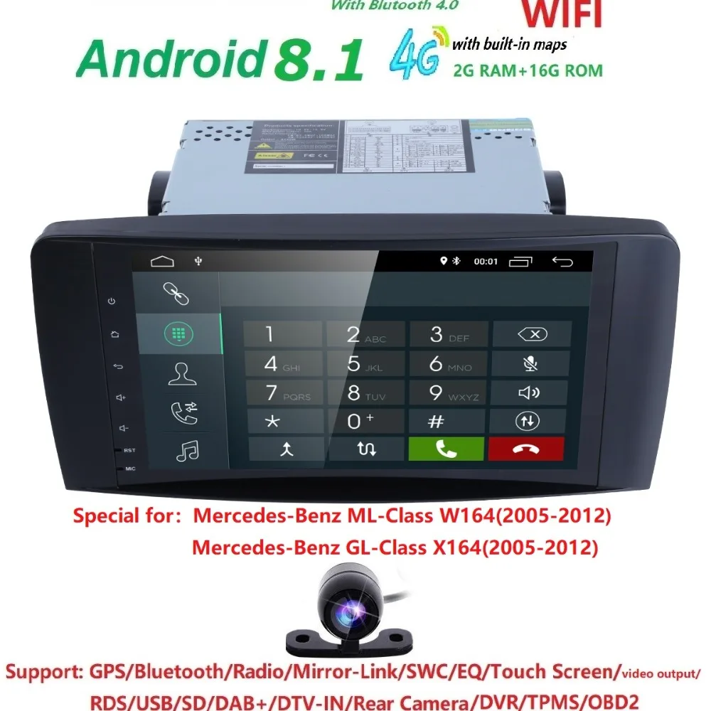 

Android 8.1 Quad Core Car NODVD Player GPS For Mercedes ML W164 2005-2012 with GPS Navi Radio WIFI 4G 2GB RAM 16GB ROM TPMS DAB+