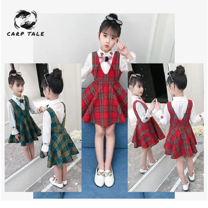 

Children's wear girls dress 2019 spring new big children's strap dress shirt long sleeve college wind suit princess costume