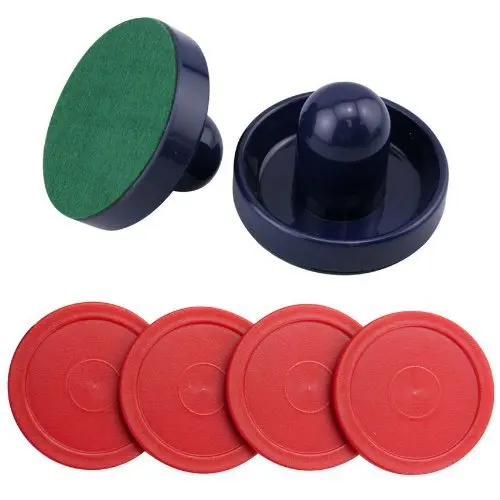 Free Shipping Set of Two Blue Air Hockey Pushers and Four Red Air Hockey Pucks 1 set air hockey pucks pushers air hockey replacement accessories for game