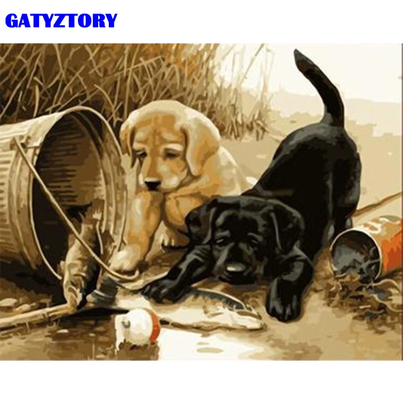 GATYZTORY рамка для собак рыбок сделай сам краска по номерам современный холст