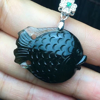 

Dark Green Gost Natural Crystal Pendants Carved Fish Pendants Chain Necklace Wealth for Women Energy Crystal Jewelry