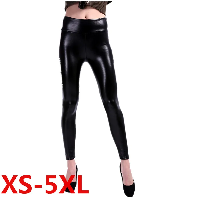 

[AoSheng] Plus Size 5XL Black Faux Leather Leggings High Waisted Women Newest Big Sized Casual Legging Pants Spring Autumn 4XL