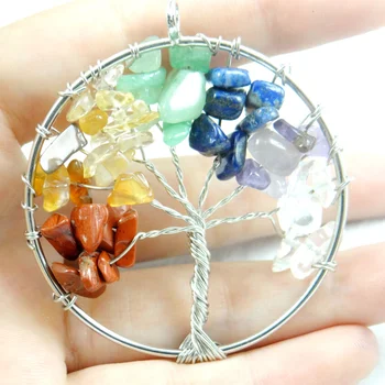 

Fashion Wisdom Tree Charm 7 Chakra Reiki Healing Tree of Life Pendant Natural Crystal lapis for diy Jewelry making necklace