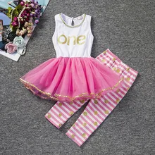 Жилет для девочек газовое платье+ штаны в полоску комплекты из 2 предметов комплекты детской одежды для детей 0-2 лет