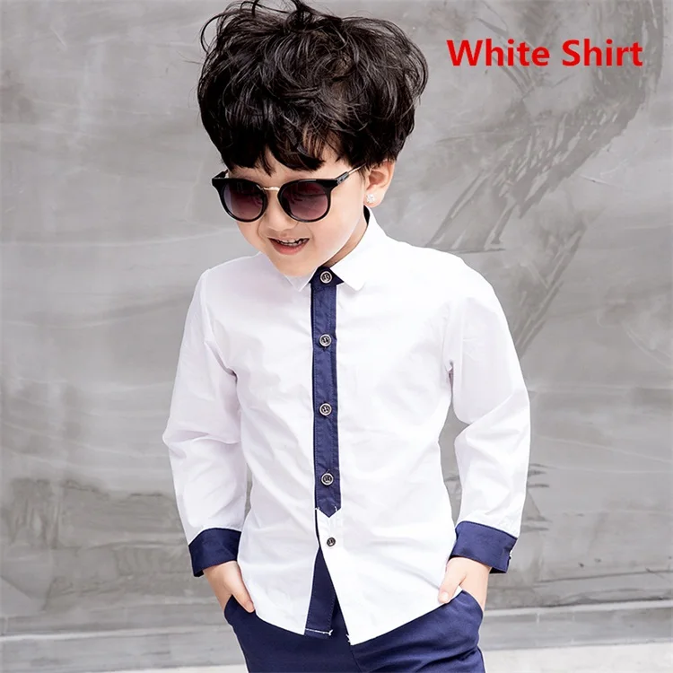 Детский костюм, костюмы для маленьких мальчиков, детский Блейзер, деловой костюм для мальчиков на свадьбу, комплект одежды для мальчиков, пиджак+ жилет+ штаны, От 2 до 10 лет из 3 предметов - Цвет: white shirt only