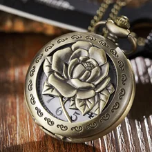 Карманные часы для мужчин и женщин в стиле ретро, бронзовые розовые часы с подвеской и цепочкой, кварцевые аналоговые часы, лучший рождественский подарок