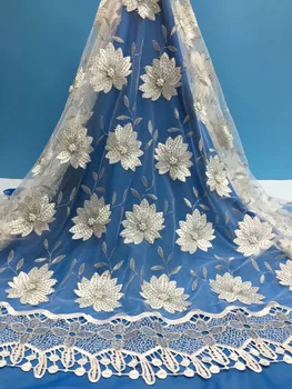 

High Quality Nigerian Lace Fabric 2019 With Beaded African French Net Lace Fabric Rhinestones Embroidered Tulle Mesh Lace Fabric