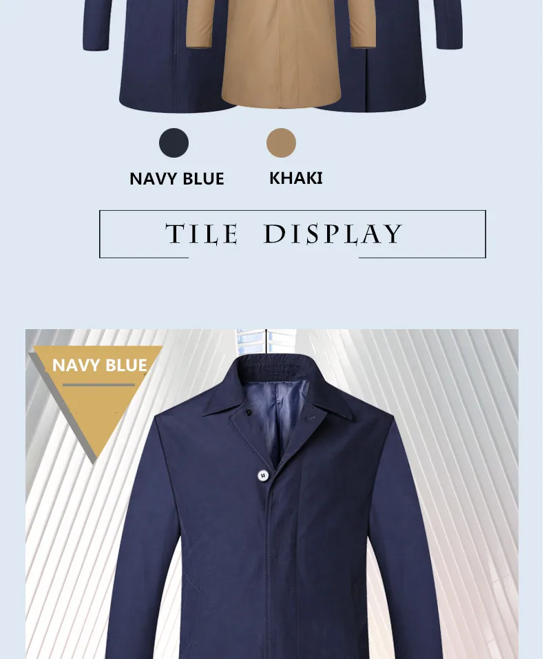 2018 New Spring Mens Casual Trench Coat Khaki blue Longline Thin Windbreaker Coats  (7)