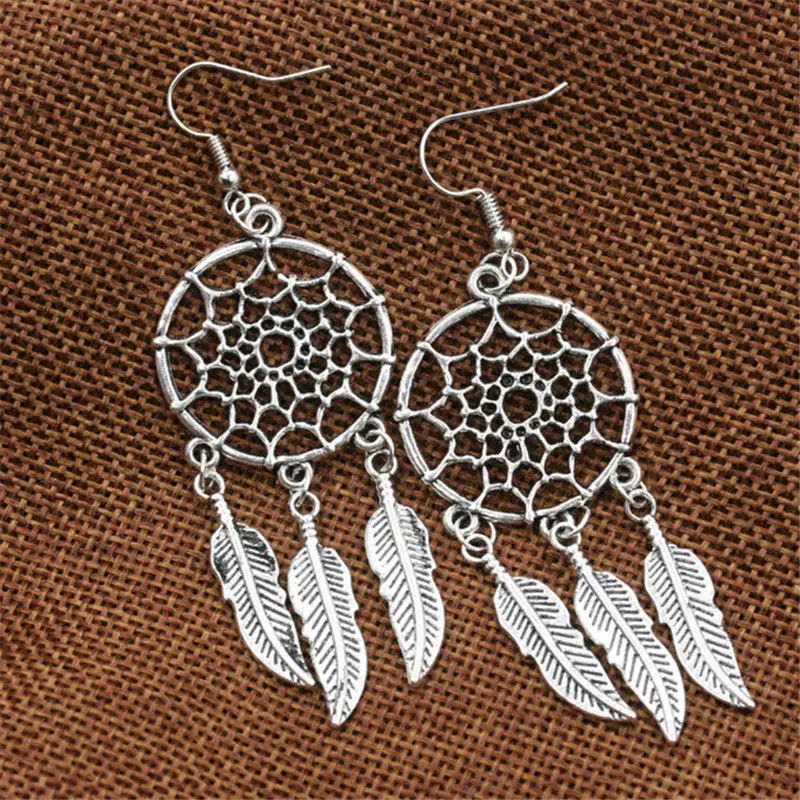 1 Pair dream catcher earrings vintage silver women girl dangle earring