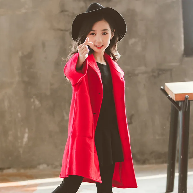 Новые пальто для девочек-подростков; сезон осень-зима плотные теплые шерстяные пальто для маленьких девочек; однобортная верхняя одежда для детей; детская одежда; P243 - Цвет: Красный