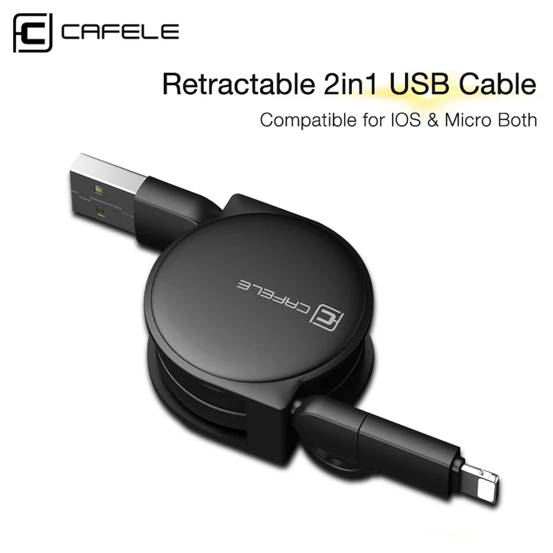 

Cafele Type C Micro USB Cable 2 in 1 Charging Cables for iPhone X Xs Max Retractable Charger Cable for Samsung Xiaomi Huawei