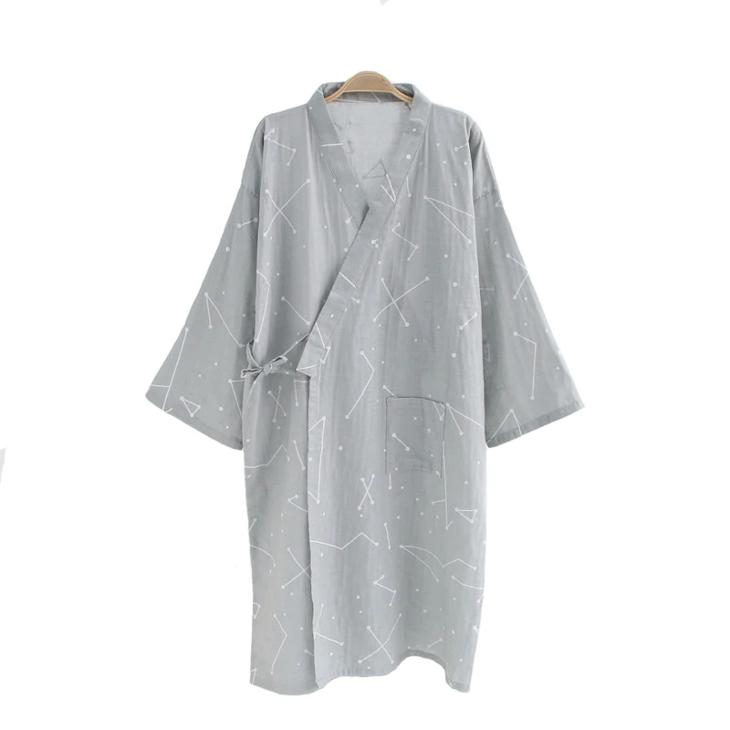 

High Quality Cotton Nightwear Robe For Men Summer Casual Kimono Bathrobe Gown Belt Loose Sleepwear New Style Home Wear M L