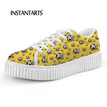 

INSTANTARTS Lady Flats Shoes Cute Cartoon Cattle/Sheep Printed Women Winter Platform Shoes Ladies Cotton Shoes Height Increasing