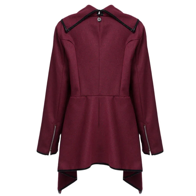 1 шт. новые женские Асимметричные Длинные кашемировые пальто куртка шарф воротник однотонное пальто женское теплое пальто с длинными рукавами - Цвет: wine red
