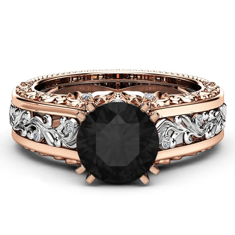 CZ камень кольцо ювелирные изделия Bague Femme Мода розовое золото цвет лист кристалл свадебные кольца для женщин ювелирные изделия Прямая подарок - Цвет основного камня: Black