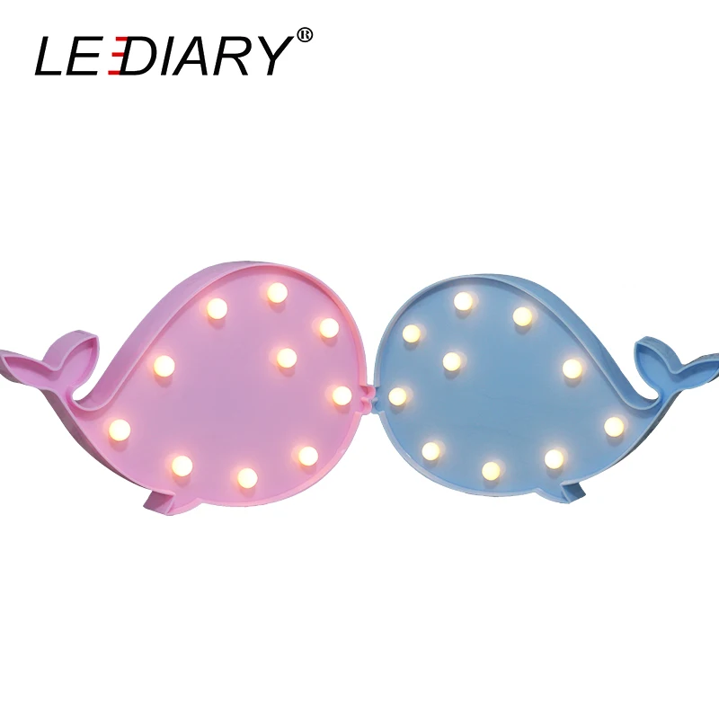 

LEDIARY Cute Whale Shape LED Night Light Pink Blue Animal Bedsides Lamp Fish Toy Kids Decoration For Baby's Room AA Battery Rohs