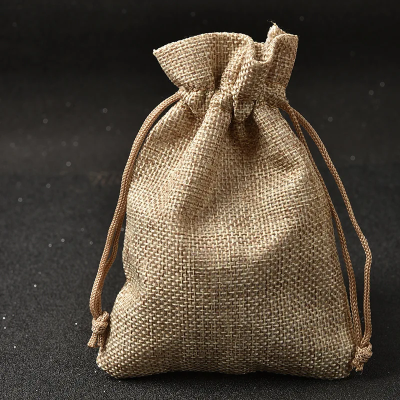 10X14cm Natural Linen Jute Bag Drawstring 10pcs Small Gift Bag Wedding Packaging Bags Bracelet