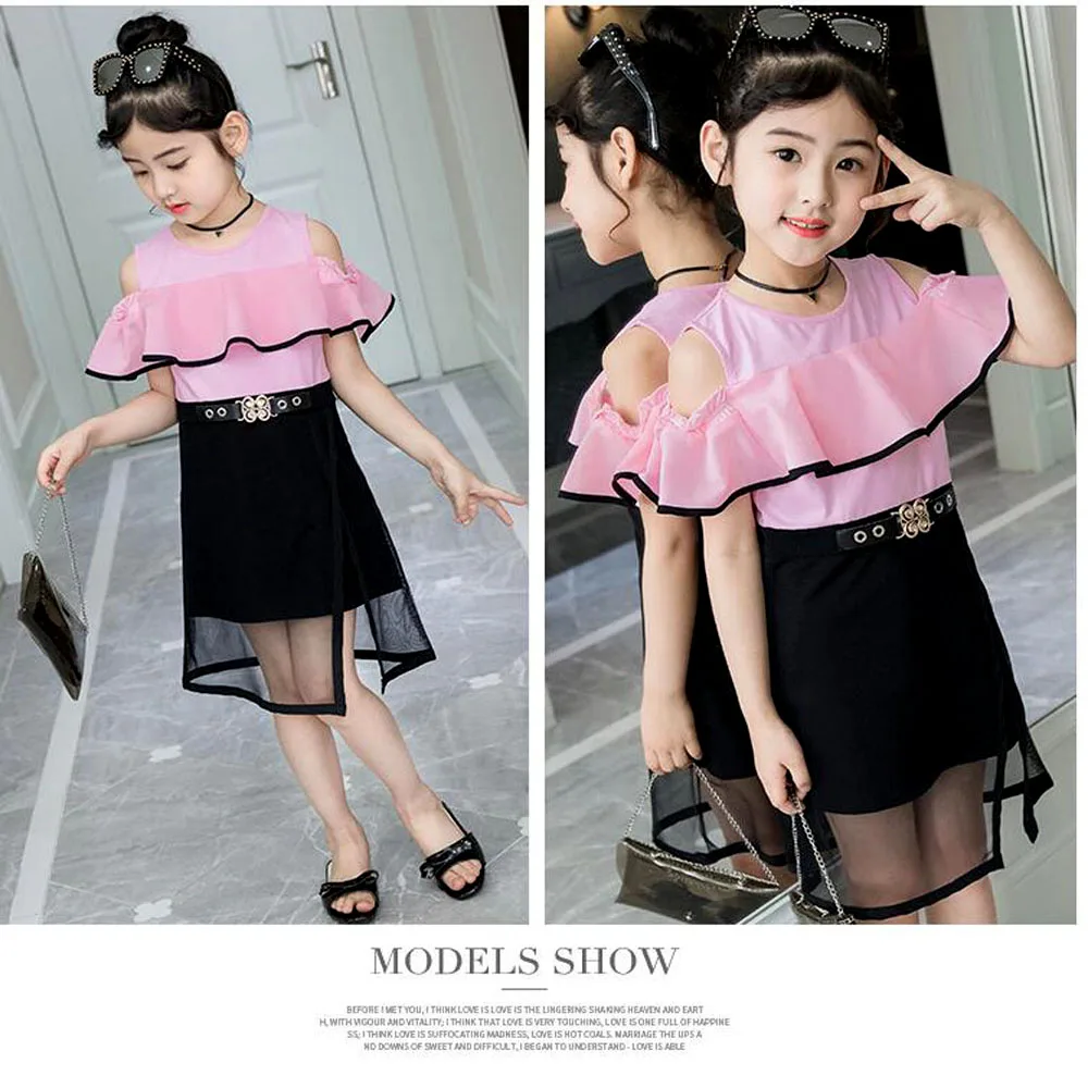 

2018 summer girls strapless dress kids Princess mesh dress