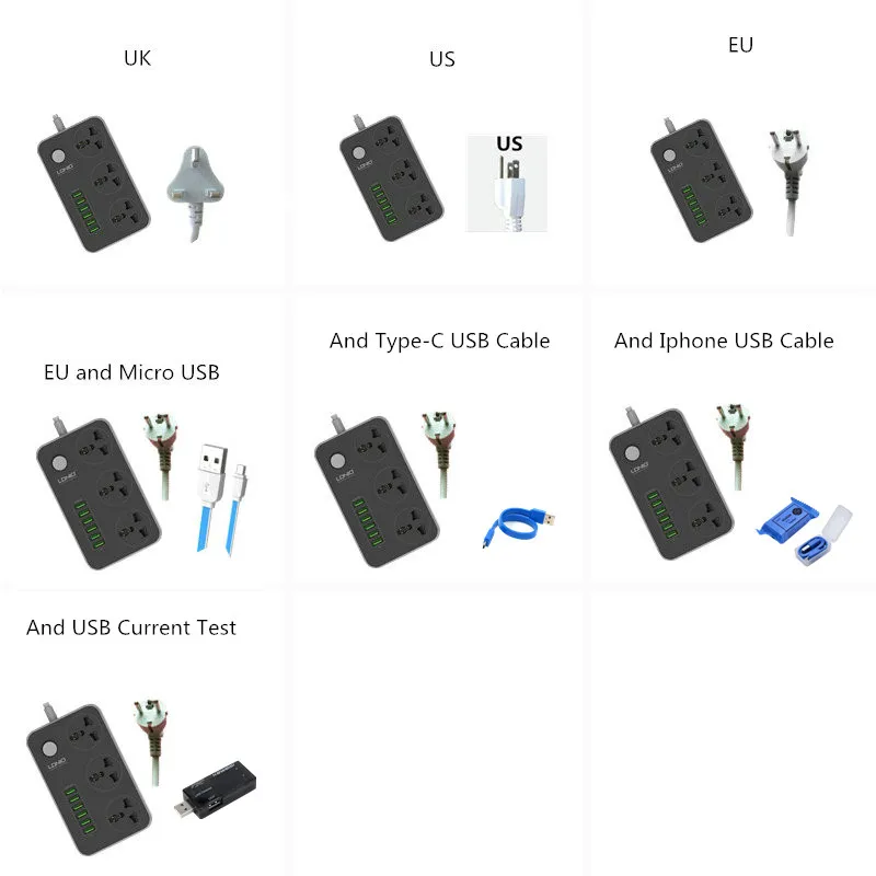 LDNIO SC3604 10A силовая лента 6 USB 3 Универсальная Розетка с защитой от перегрузки выключатель