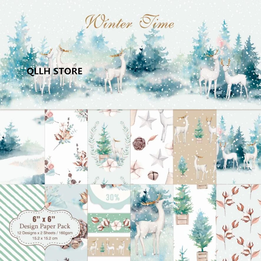 

Winter time Scrapbooking paper pack of 24 sheets handmade craft paper craft Background pad A1
