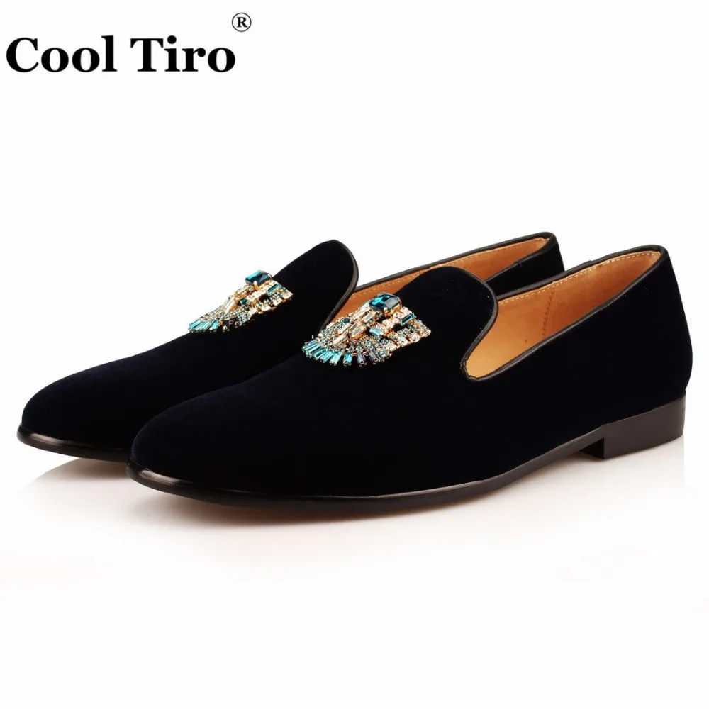 Navy VELVET SLIPPERS WITH CRYSTAL BROOCH (2)