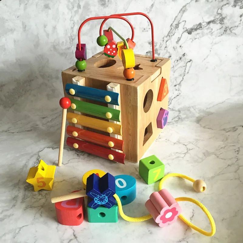 Новое поступление 5 в 1 многофункциональная коробка из бука игрушки Цифровой/бисер/ксилофон/блокирует обучение коробка Детский развивающий подарок