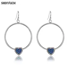 ShinyGem Big Round Drop Dangle Earrings Oval Round Heart Shape Natural Stone Earrings Blue Opal Rainbow Druzy Earrings For Women women earrings retro simple round geometry shape engraving natural stone turquoised earrings features texture stone earrings