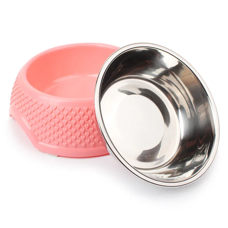 3 Color Pet Dog Cat Bowl Plastic Stainless Steel Pet Feeding Bowl Chihuahua Yorkie Puppy Dog Cat Food Bowl 14*18.5*6cm
