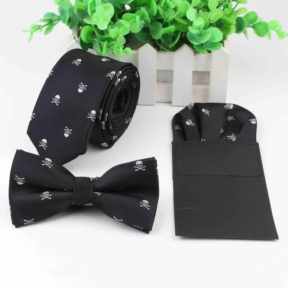 Хэллоуин шеи галстук наборы для мужчин тонкий галстук в полоску платок бабочка набор Papillon череп ужасающий галстук-бабочка Corbatas - Цвет: 1