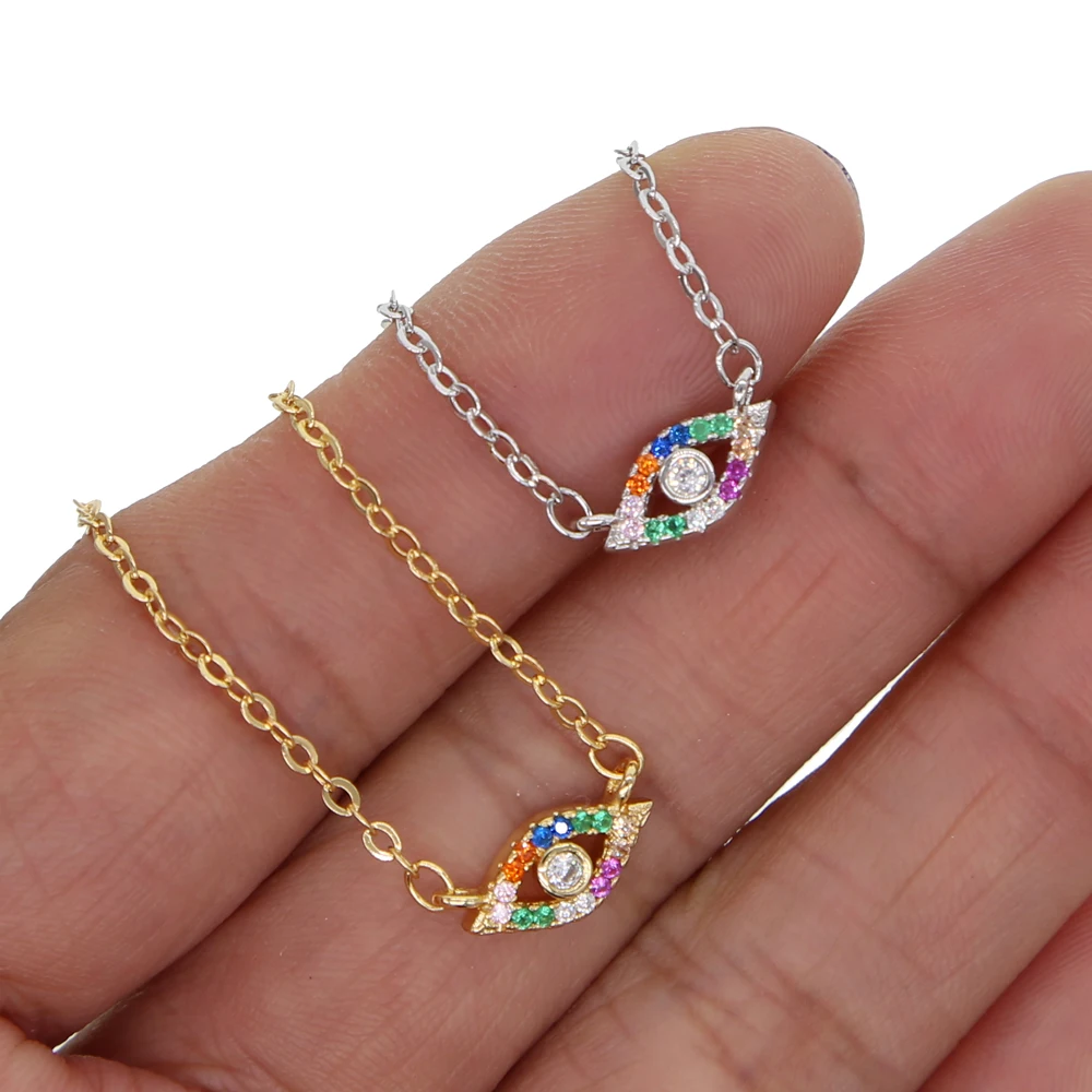 

Spring colorful cz drop charm Gold filled turkish evil eye lucky women gift rainbow cz stone trendy classic eye necklace jewelry