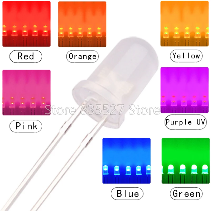 para la Estabilidad Juego de Diodos de Luz LED de 500 Piezas con Plástico Anticorrosivo Diodo Emisor de Luz LED de 5 mm Color Redondo Redondo Azul/Verde/Amarillo/Blanco/Rojo Caja de Kit 