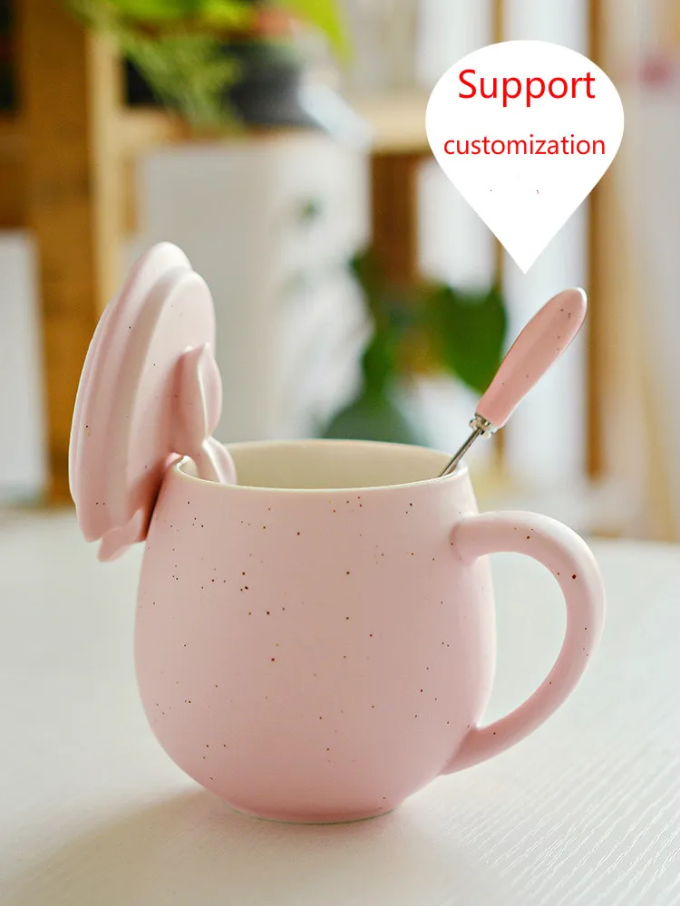 

Creative ceramic cup cute milk cup personality cup coffee cup couple cup mug with lid spoon can be customized