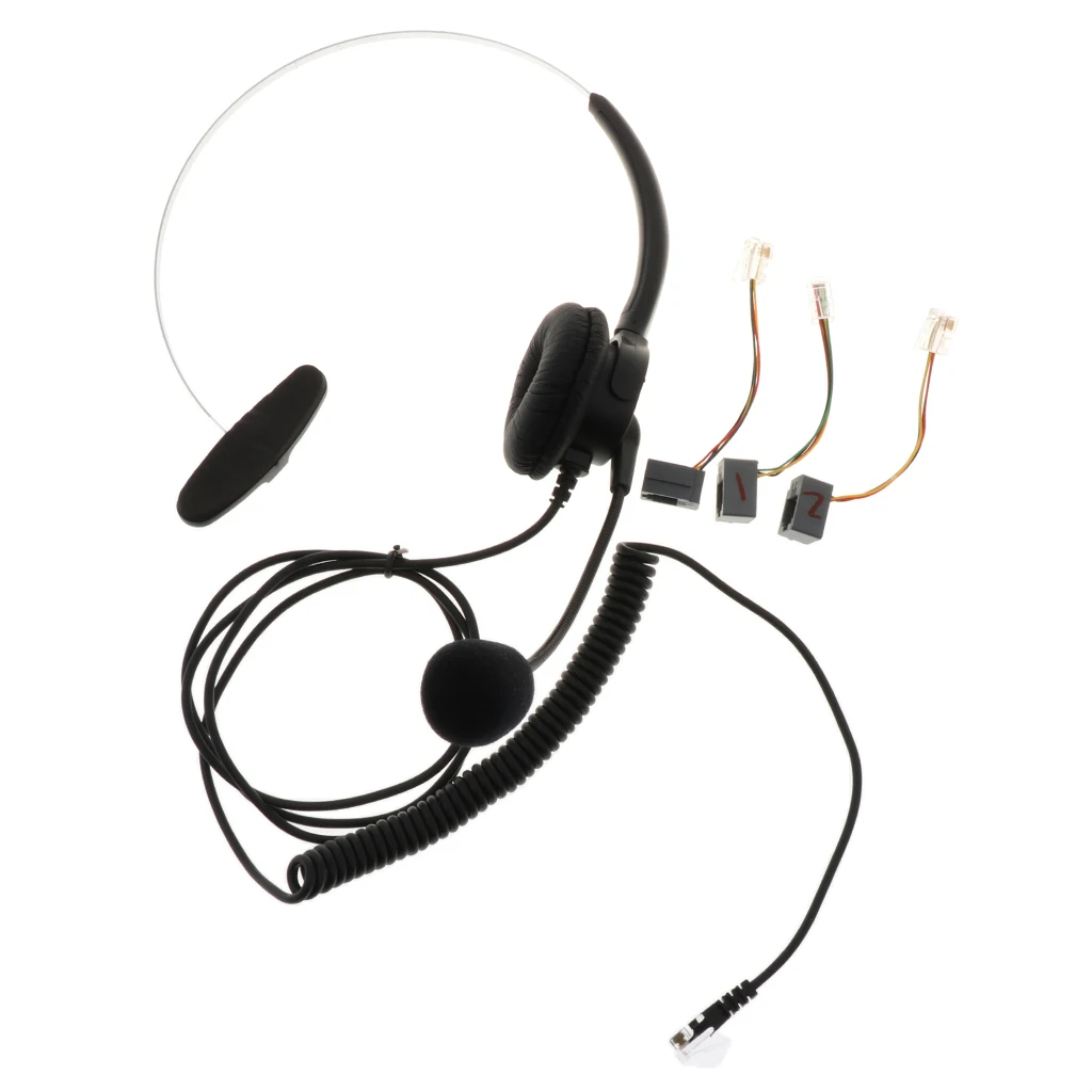 4-Pin RJ9 Monaural Headset Hands-Free Call Center Headphone for Desk Phones with Noise Canceling Mic - Black