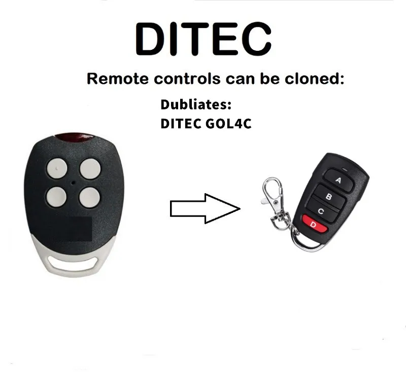 

DITEC GOL4C Replacement Universal remote control transmitter replacement clone 433.92/433MHz fixed code
