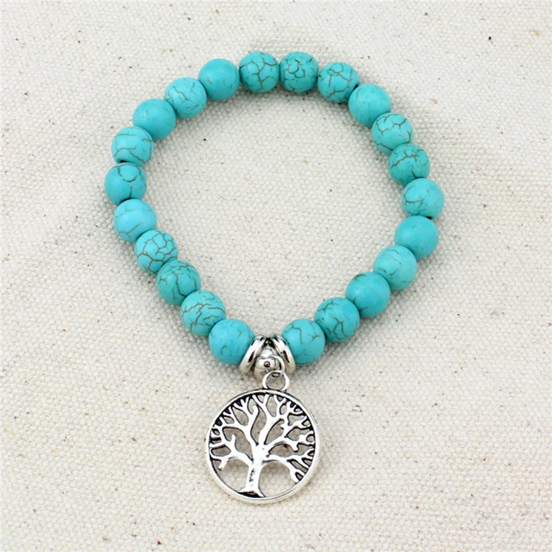 

Boho Vintage Turquoises Bracelets for Women Men Cross Tree Snake Owl Hand Pendant Charm Bracelet Bangle Fashion Jewelry