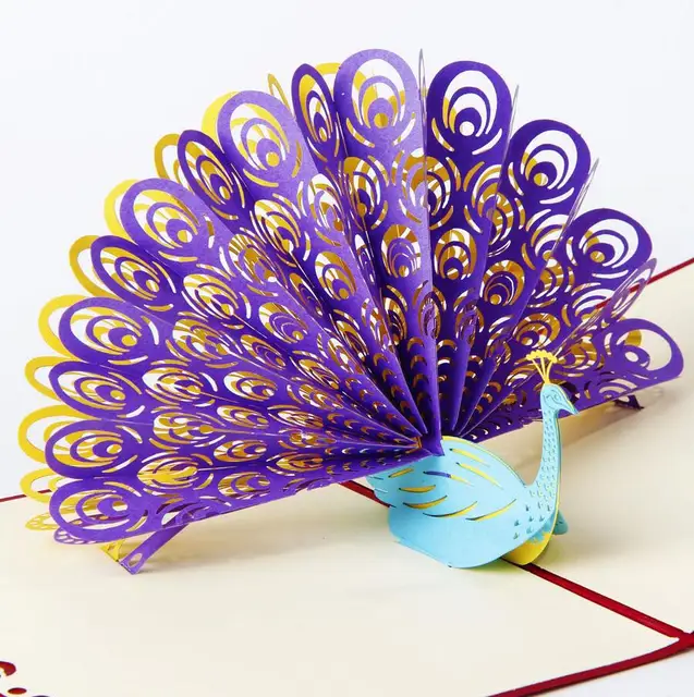 3d pop up greeting card peacock birthday easter anniversary mothers