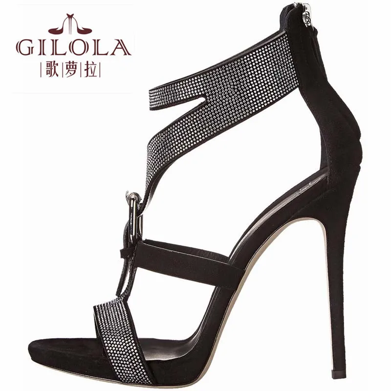 

11cm Thin Heels Women Sandals Ankle Wrap High Heels Buckle Strap Fashion Shoes Woman Spring Summer Silver Nude #Y0121954Q