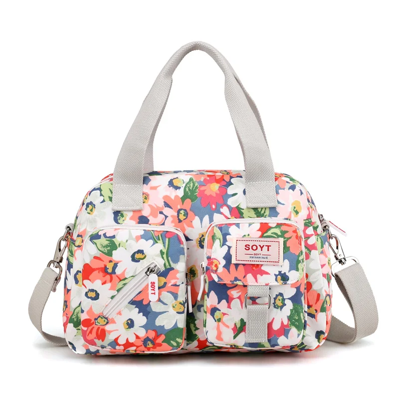 SOYT Новинка 8 цветов модная женская сумка с цветочным принтом Водонепроницаемая нейлоновая женская сумка-мессенджер сумка-тоут Bolsas брендовые сумки на плечо - Цвет: Colorful flowers